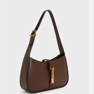 Charles & Keith Cesia Metallic Accent Shoulder Bag - Dark Brown Chocolate